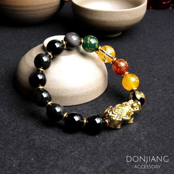 黑曜石五色財神手鍊