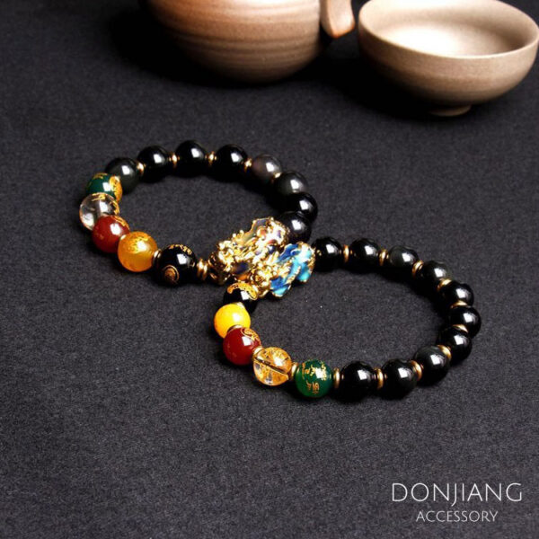 黑曜石五色財神手鍊