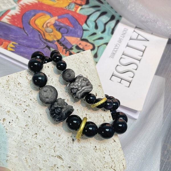 能量水晶手鍊 – 黑曜石&銀曜石醒獅情侶手鍊｜招財．避邪．防小人．去除負能量