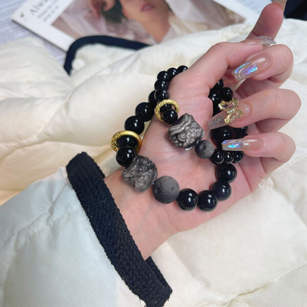 能量水晶手鍊 – 黑曜石&銀曜石醒獅情侶手鍊｜招財．避邪．防小人．去除負能量
