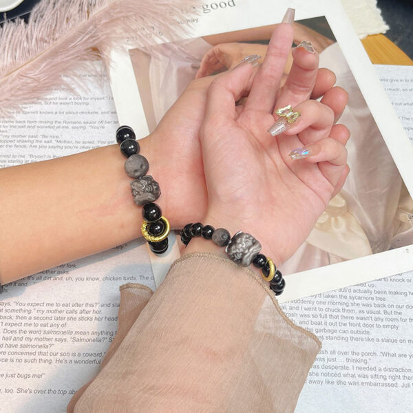 能量水晶手鍊 – 黑曜石&銀曜石醒獅情侶手鍊｜招財．避邪．防小人．去除負能量