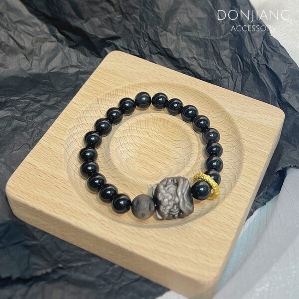 能量水晶手鍊 – 黑曜石&銀曜石醒獅情侶手鍊｜招財．避邪．防小人．去除負能量