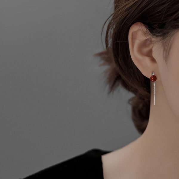 S925復古朱砂耳線