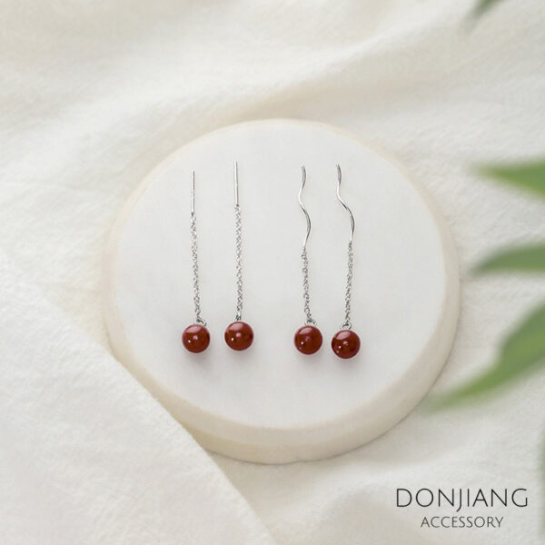 S925復古朱砂耳線