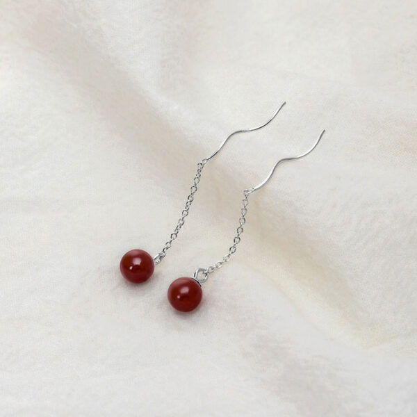 S925復古朱砂耳線