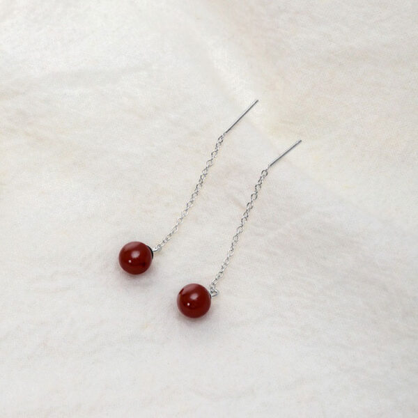 S925復古朱砂耳線