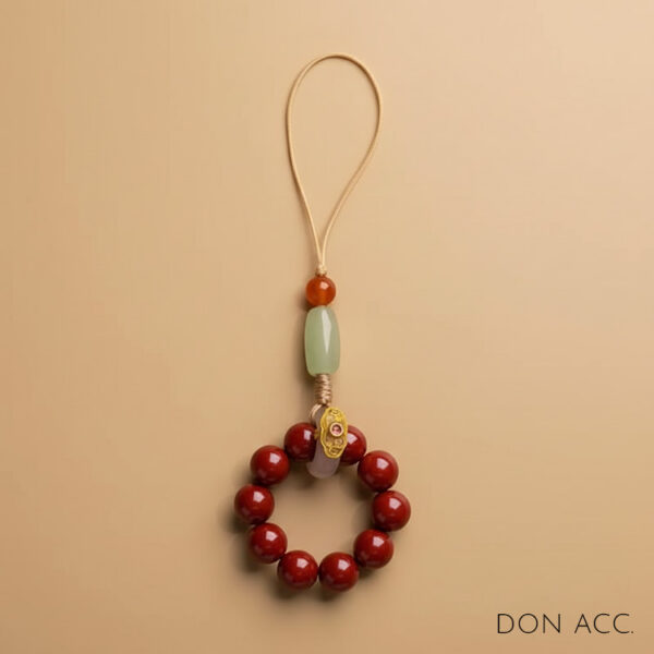 懂飾 don acc. 硃砂手機吊飾全貌，帝王砂、和田玉、紫水晶