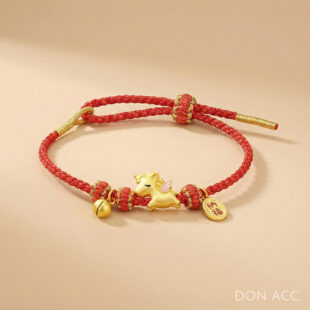 招財萌馬純銀紅繩手鍊